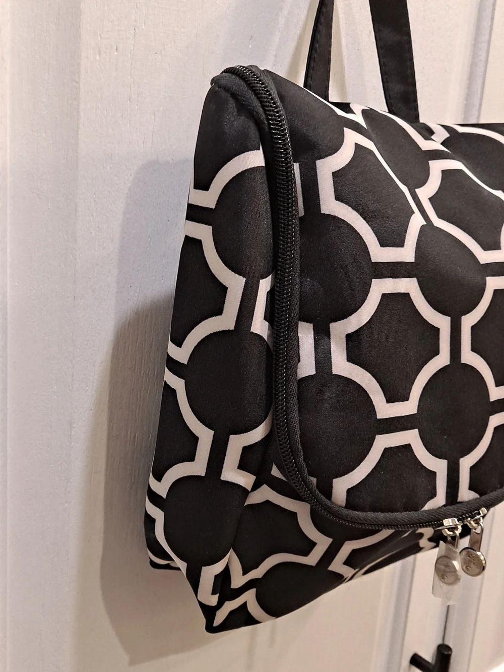 Initials Inc Black & White Geometric Hanging Toiletry Cosmetic Travel Bag